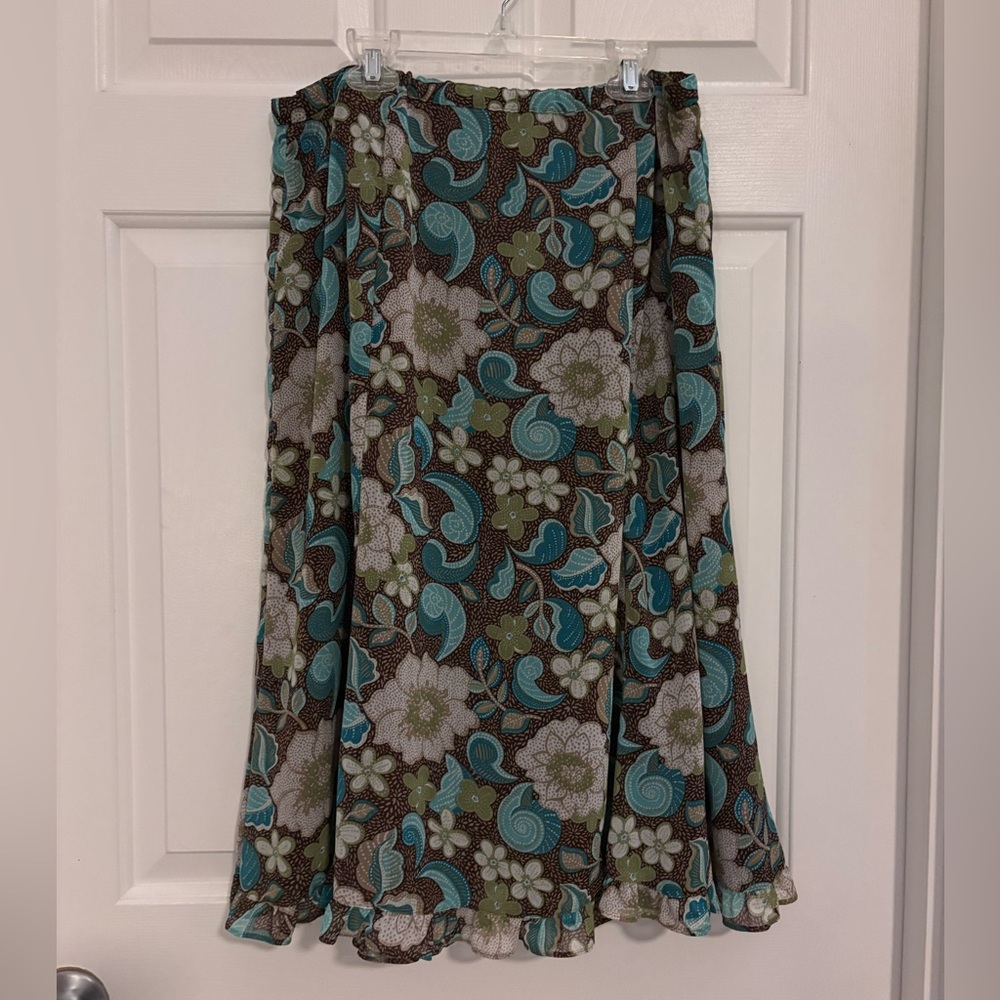 Sag Harbor Floral Midi Skirt Brown/Blue/Green